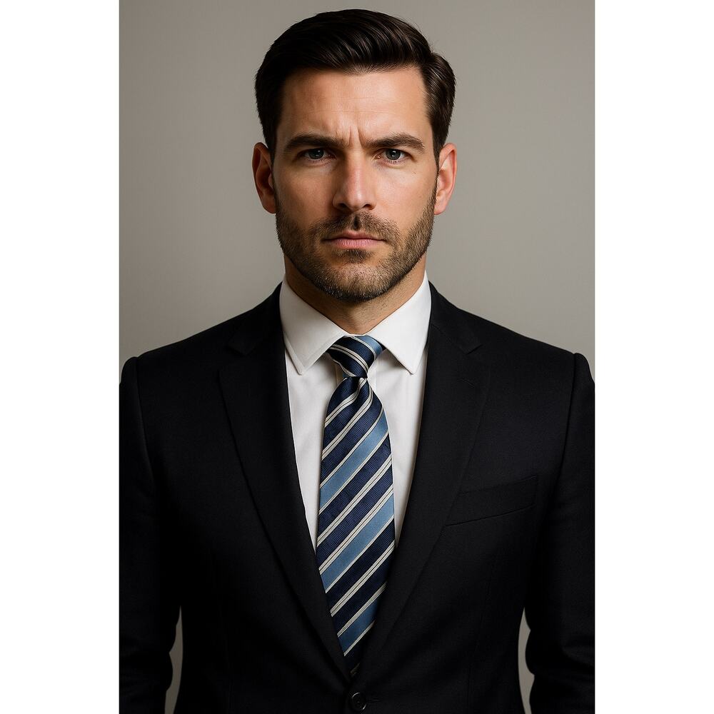 Vitaliano Pancaldi Italian Silk Cotton Tie Blue Striped 57” Made in Italy